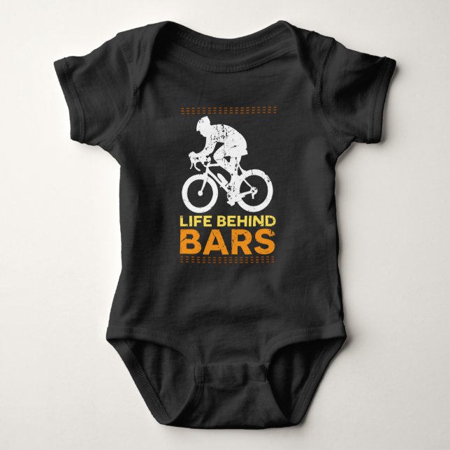Funny Bicycle "Life Behind Bars" Cyclist Cycling Baby Bodysuit (Front)