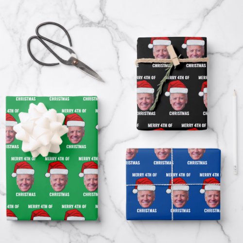 Funny Biden Confused Merry Happy 4th of July  Wrapping Paper Sheets