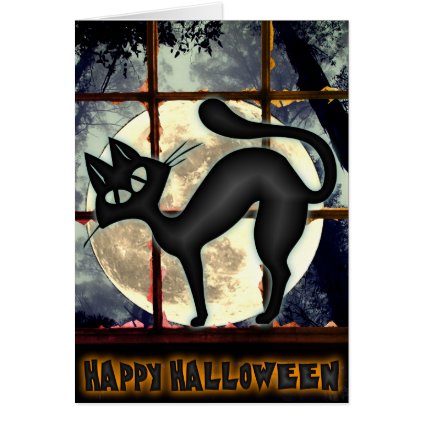 Funny Big Black Cat Halloween Greeting Card