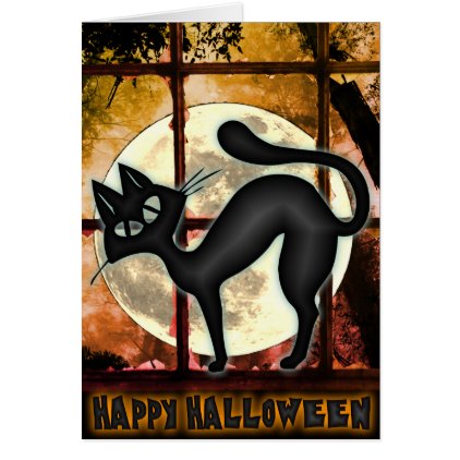 Funny Big Black Cat Halloween Greeting Card