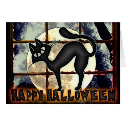 Funny Big Black Cat Halloween Greeting Card