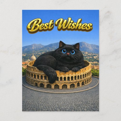 Funny Big Black Cat Roman Colosseum Best Wishes Postcard