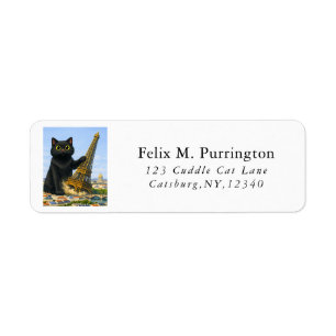 Funny Big Black Cat Topples the Eiffel Tower Label