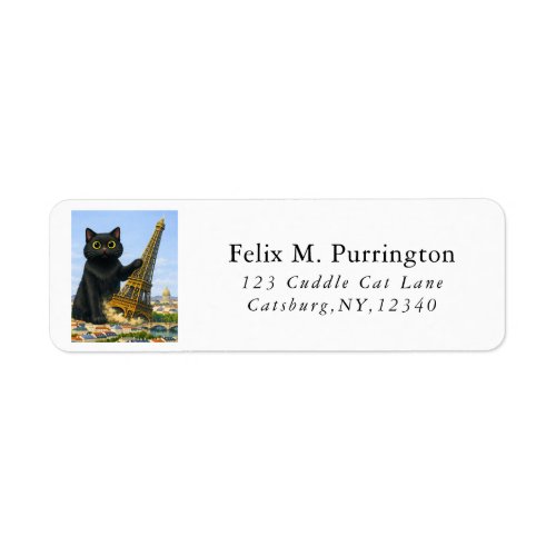 Funny Big Black Cat Topples the Eiffel Tower Label