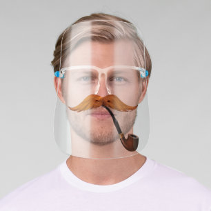 Funny - Big Blond Mustache & Elegant Smoking Pipe Face Shield