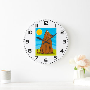 Funny Big Brown Dog Sitting in the Sun Large Clock