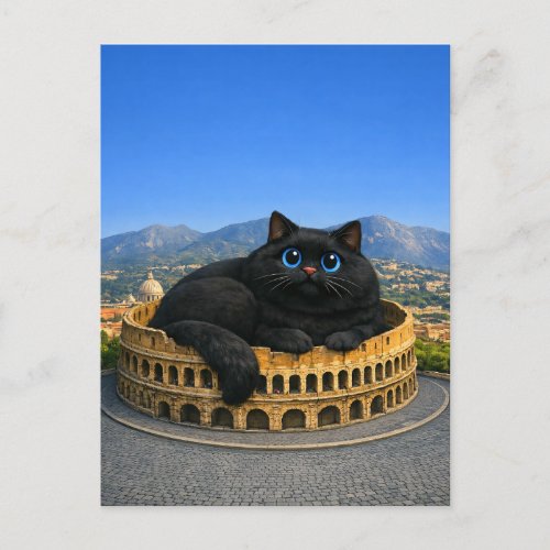 Funny Big Chubby Black Cat in the Roman Colosseum Postcard