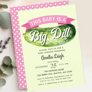 Funny Big Dill Pickle Girl Baby Shower Invitation
