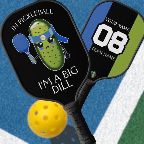 Funny Big Dill Team Name Number Blue Black  Green Pickleball Paddle