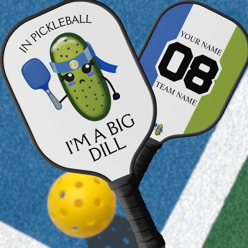 Funny Big Dill Team Name Number Blue White  Green Pickleball Paddle
