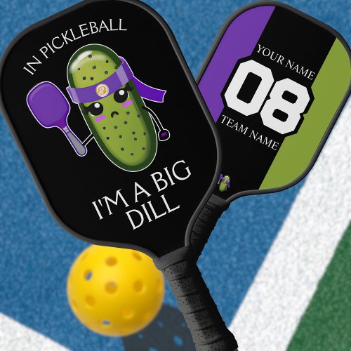 Funny Big Dill Team Name Number Purple Black Green Pickleball Paddle