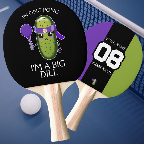 Funny Big Dill Team Name Number Purple Black Green Ping Pong Paddle