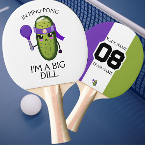 Funny Big Dill Team Name Number Purple White Green Ping Pong Paddle