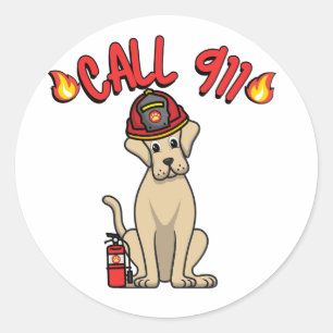 Funny Big dog is a firefighter Classic Round Sticker