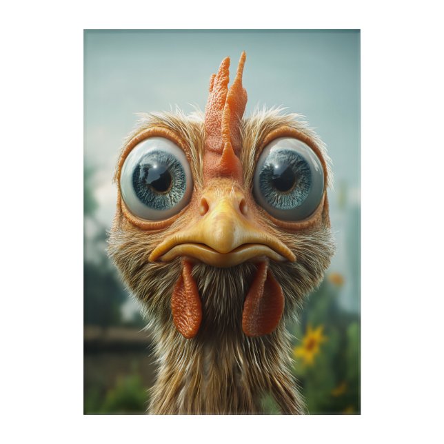 Funny Big-Eyed Chicken Close-Up Acrylic Print (Front)