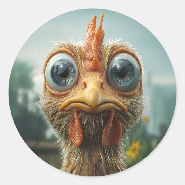 Funny Big-Eyed Chicken Close-Up Classic Round Sticker (Front)