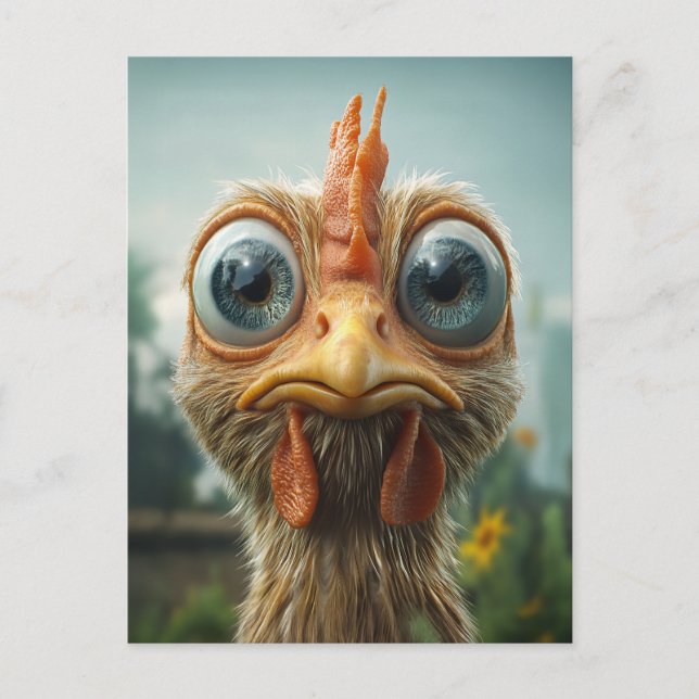 Funny Big-Eyed Chicken Close-Up Invitation Postcard (Front)