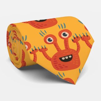 Funny Big Eyed Orange Happy Monster Tie