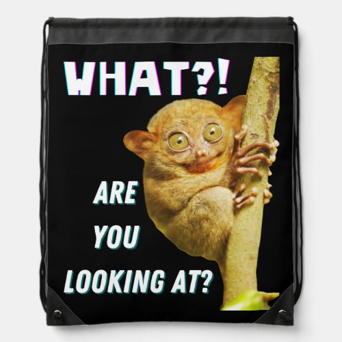 Funny Big Eyed Tarsier What Are You Looking At Drawstring Bag