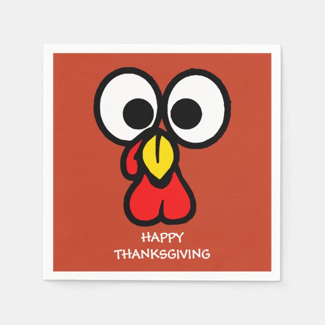 Funny Big-Eyed Turkey "Happy Thanksgiving" Napkins (Front)