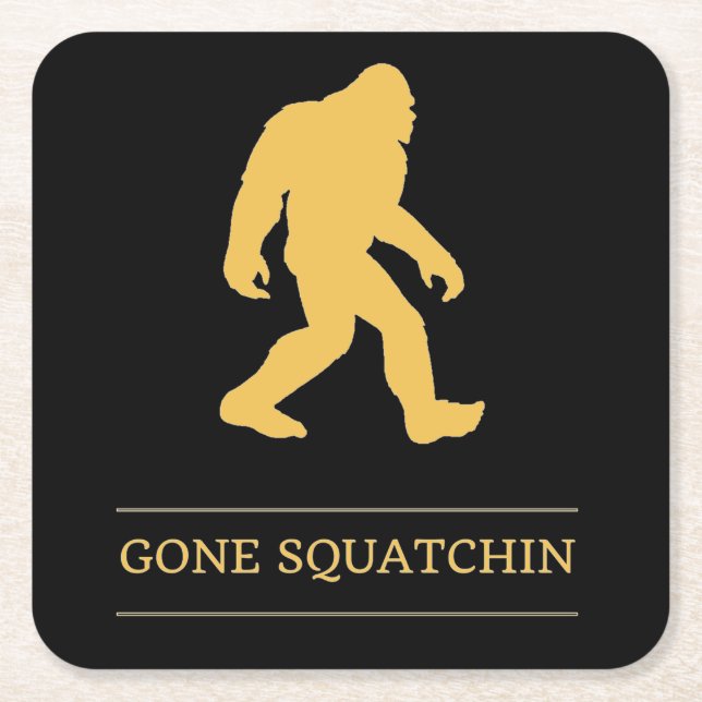 Funny Big Foot Gone Squatchin Sasquatch Square Paper Coaster (Front)