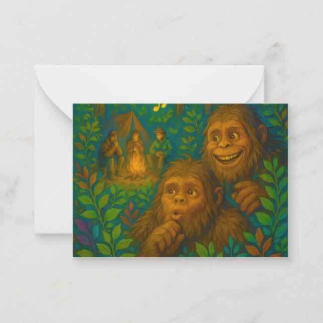 Funny Big Foot Noises in Woods Fantasy Art Note Card (Front)