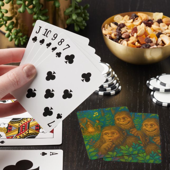 Funny Big Foot Noises in Woods Fantasy Art Poker Cards (In Situ)