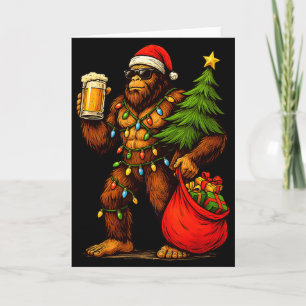 Funny Big Foot Santa Hat Drink Christmas Tree Xmas Card