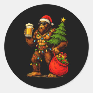 Funny Big Foot Santa Hat Drink Christmas Tree Xmas Classic Round Sticker