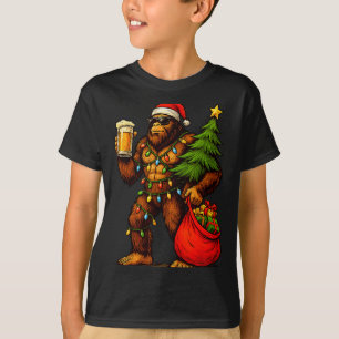 Funny Big Foot Santa Hat Drink Christmas Tree Xmas T-Shirt