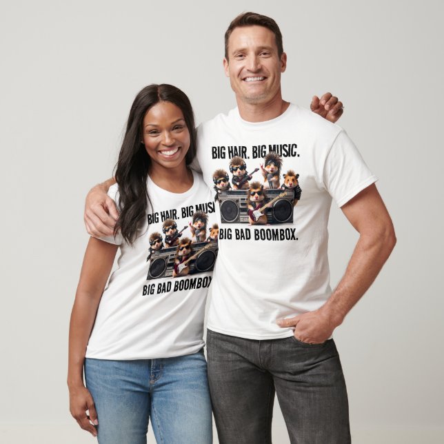 Funny Big Hair Music Boombox Hamster Supergroup T-Shirt (Unisex)