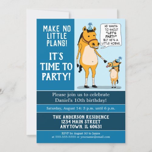 Funny Big Horse and Little Horse Birthday Party Invitation