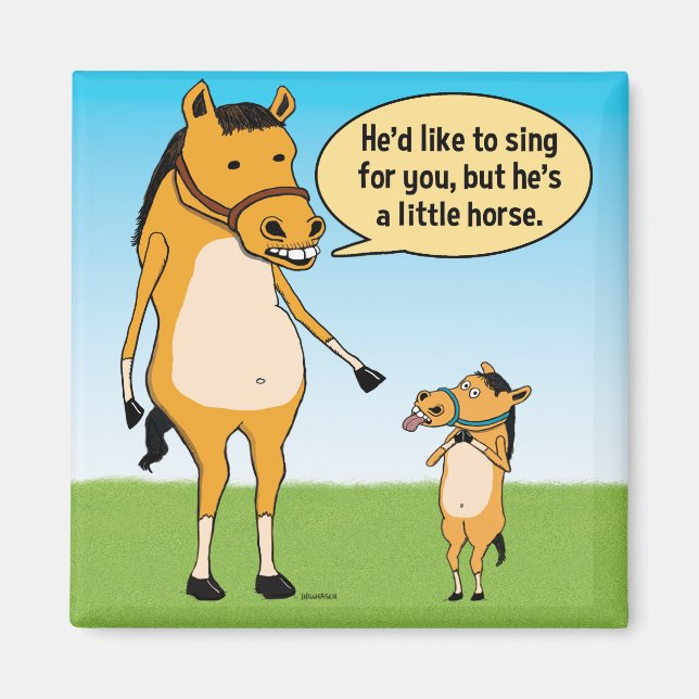 Funny Big Horse and Little Horse Fridge Magnet (Front)
