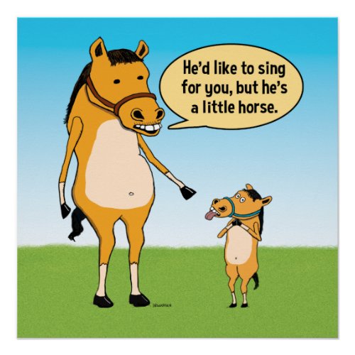 Funny Big Horse and Little Horse Poster