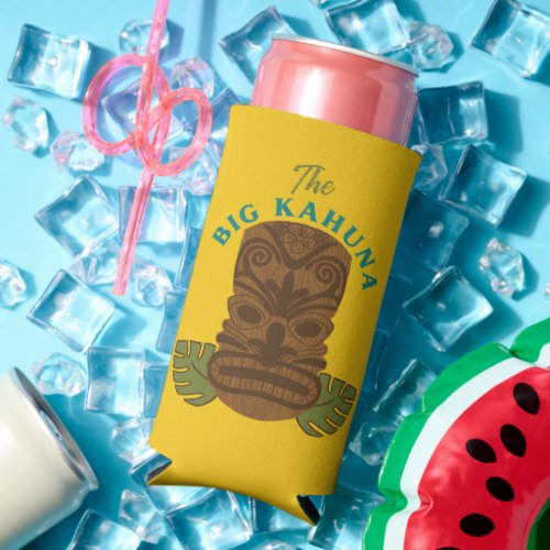Funny Big Kahuna Tiki Mask Fathers Day Seltzer Can Cooler