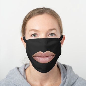 Funny Big Lt Pink Women's Lips Novelty Humor Black Cotton Face Mask by FunnyTShirtsAndMore at Zazzle