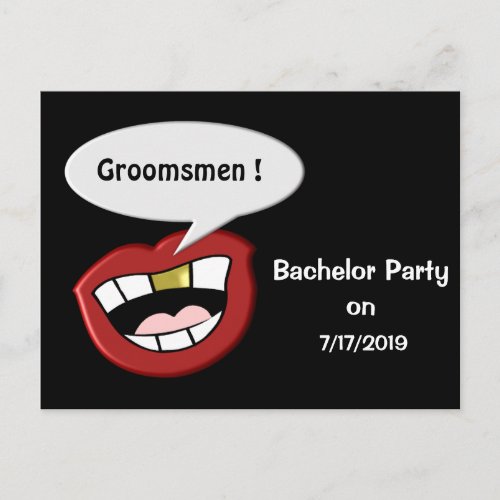 Funny Big Mouth Bachelor Party Announcement Postcard