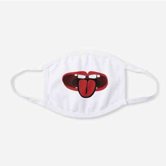Funny Big Mouth Out Tongue Crooked Teeth White Cotton Face Mask (Front)