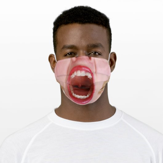 Funny Big Open Mouth Adult Cloth Face Mask (Worn)