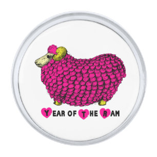 Funny Big Pink Ram Chinese Zodiac Lapel Pin