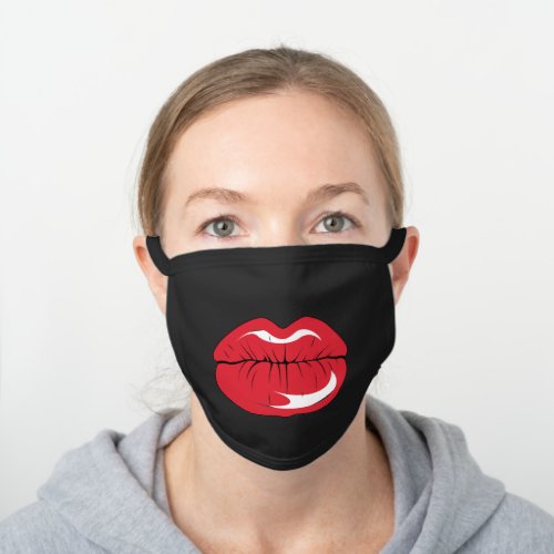 Funny Big Pucker Up Red Lips Black Cotton Face Mask