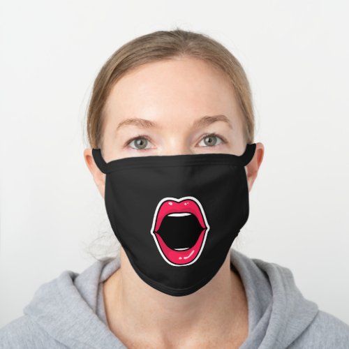 Funny Big Red Cartoon Lips Open Mouth Black Black Cotton Face Mask
