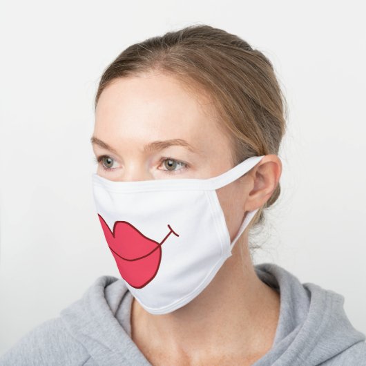 Funny Big Red Lips Cartoon White Cotton Face Mask (Angled)