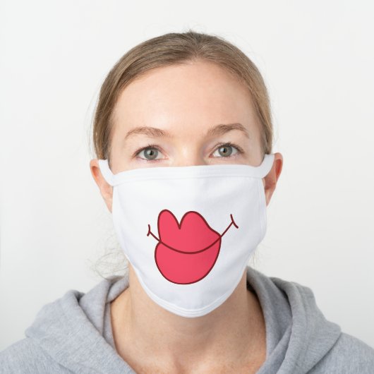 Funny Big Red Lips Cartoon White Cotton Face Mask (Worn)