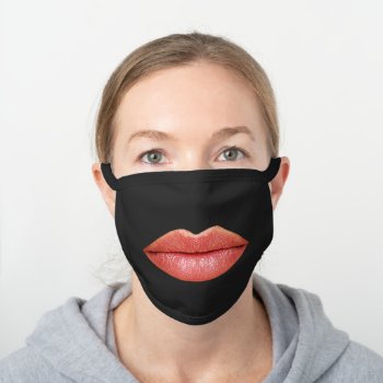 Funny Big Red Women's Lips Novelty Humor Black Cotton Face Mask by FunnyTShirtsAndMore at Zazzle