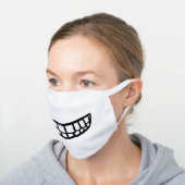 Funny Big Toothy Smile White Cotton Face Mask (Angled)