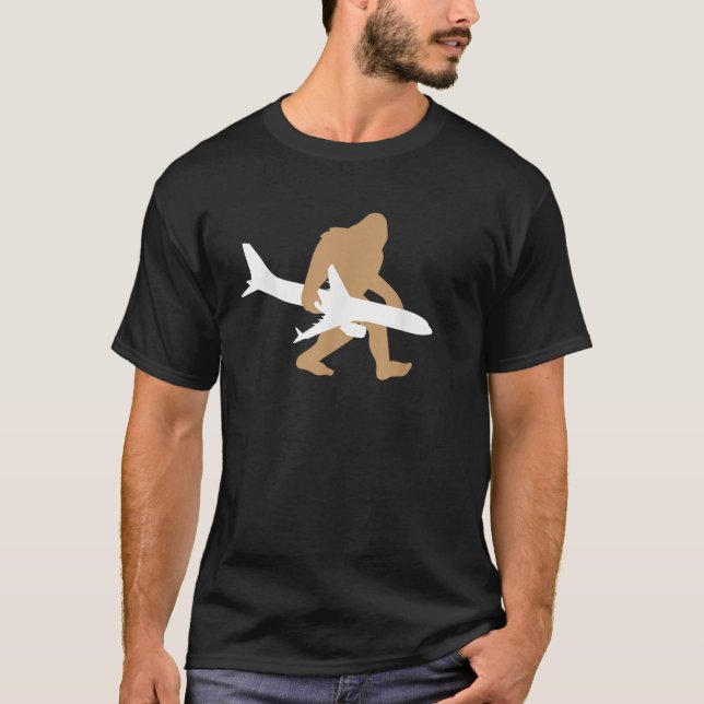 Funny Bigfoot Airplane Shirt Cute Pilot Sasquatch  (Front)