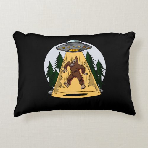 Funny Bigfoot Alien Abduction Space UFO Accent Pillow