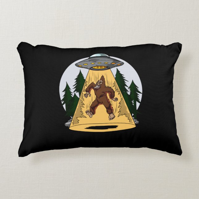 Funny Bigfoot Alien Abduction Space UFO Accent Pillow (Front)