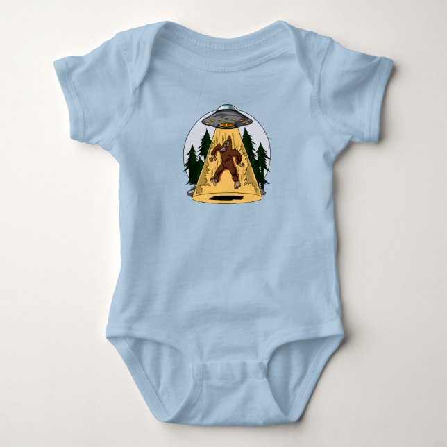 Funny Bigfoot Alien Abduction Space UFO Baby Bodysuit (Front)